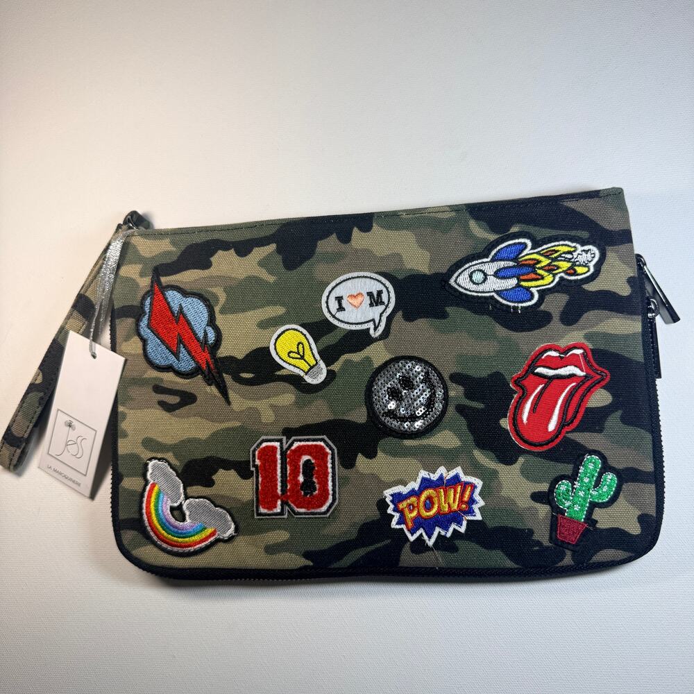 La Maroquinerie Camouflage Patch Convertible Crossbody Wristlet Clutch